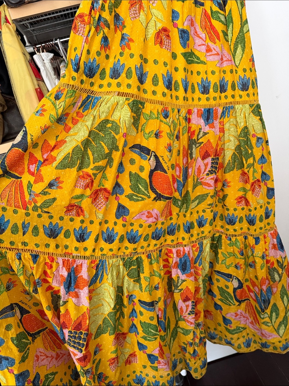 Farm Rio Yellow Summer Garden Sleeveless Maxi Dress Floral Bird Print - Picture 8 of 11